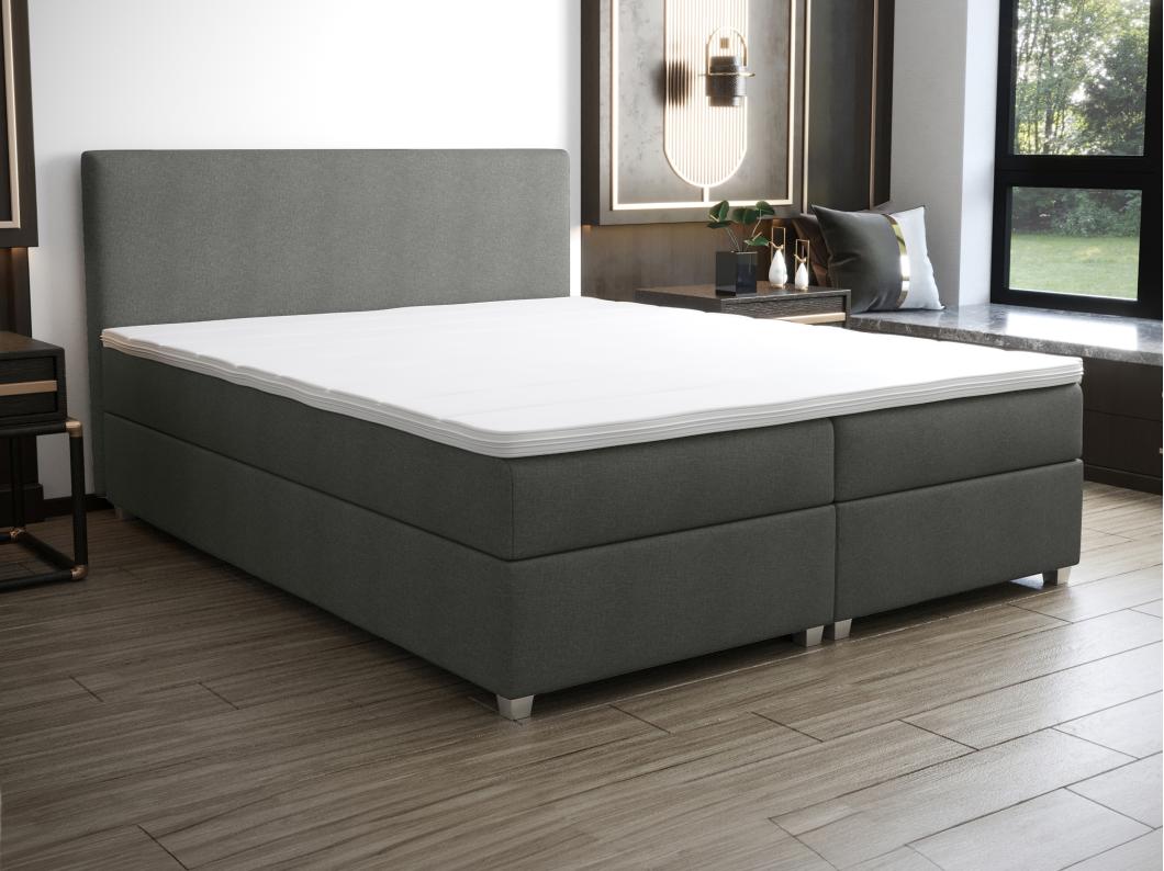 Ensemble complet boxspring tête de lit + sommier + matelas + surmatelas - 160 x 200 cm - Tissu - Anthracite - ONAN de YSMÉE
