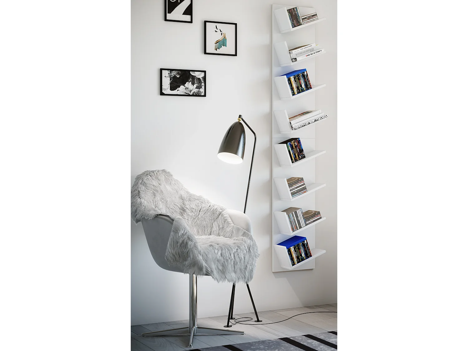 Lansi Maxi Étagère murale avec 8 tablettes inclinées, blanc.