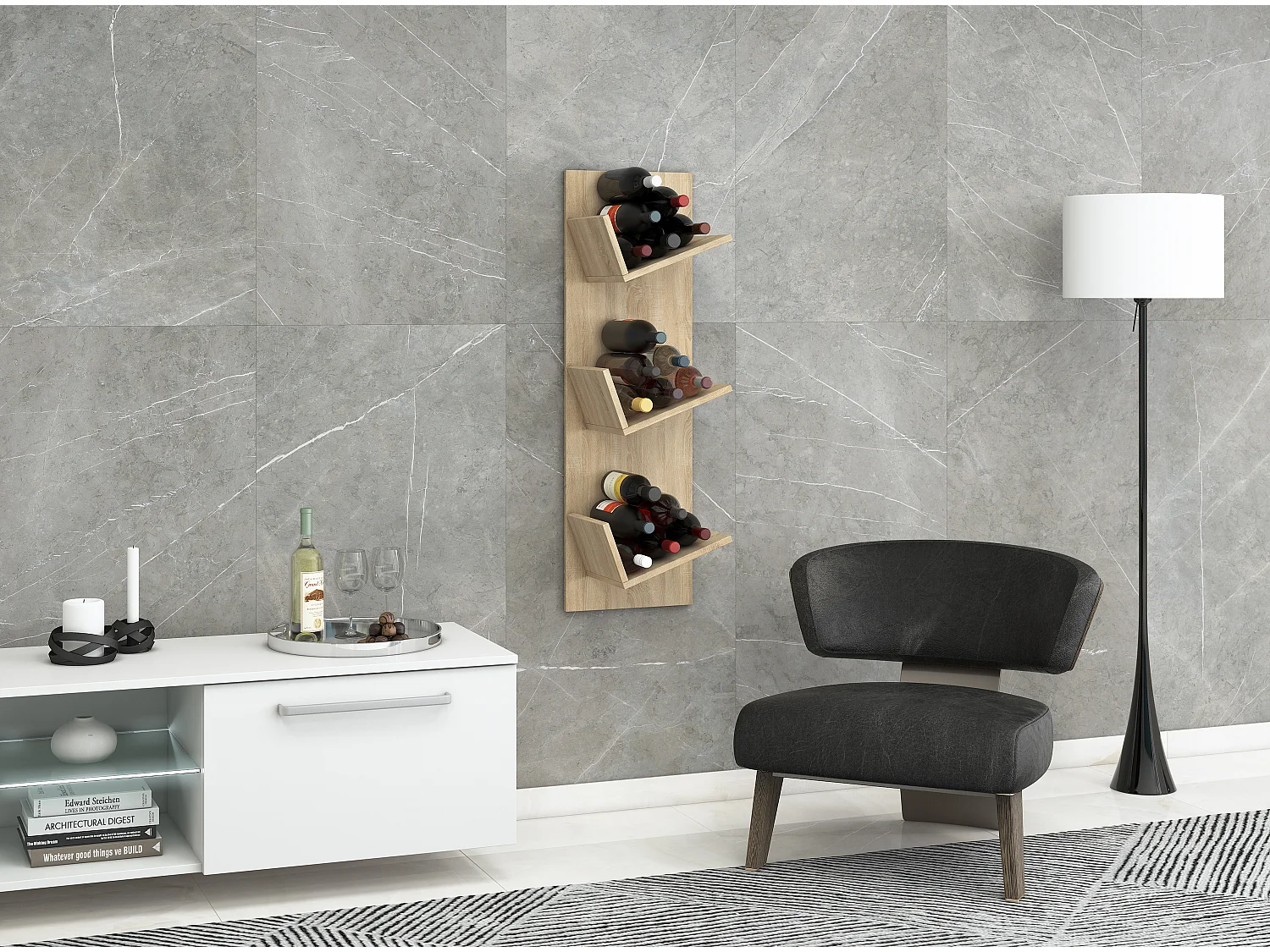 Wall Rack Vinosi Sonoma oak (Sägerau) H. 106 x W. 33 x D. 26 cm