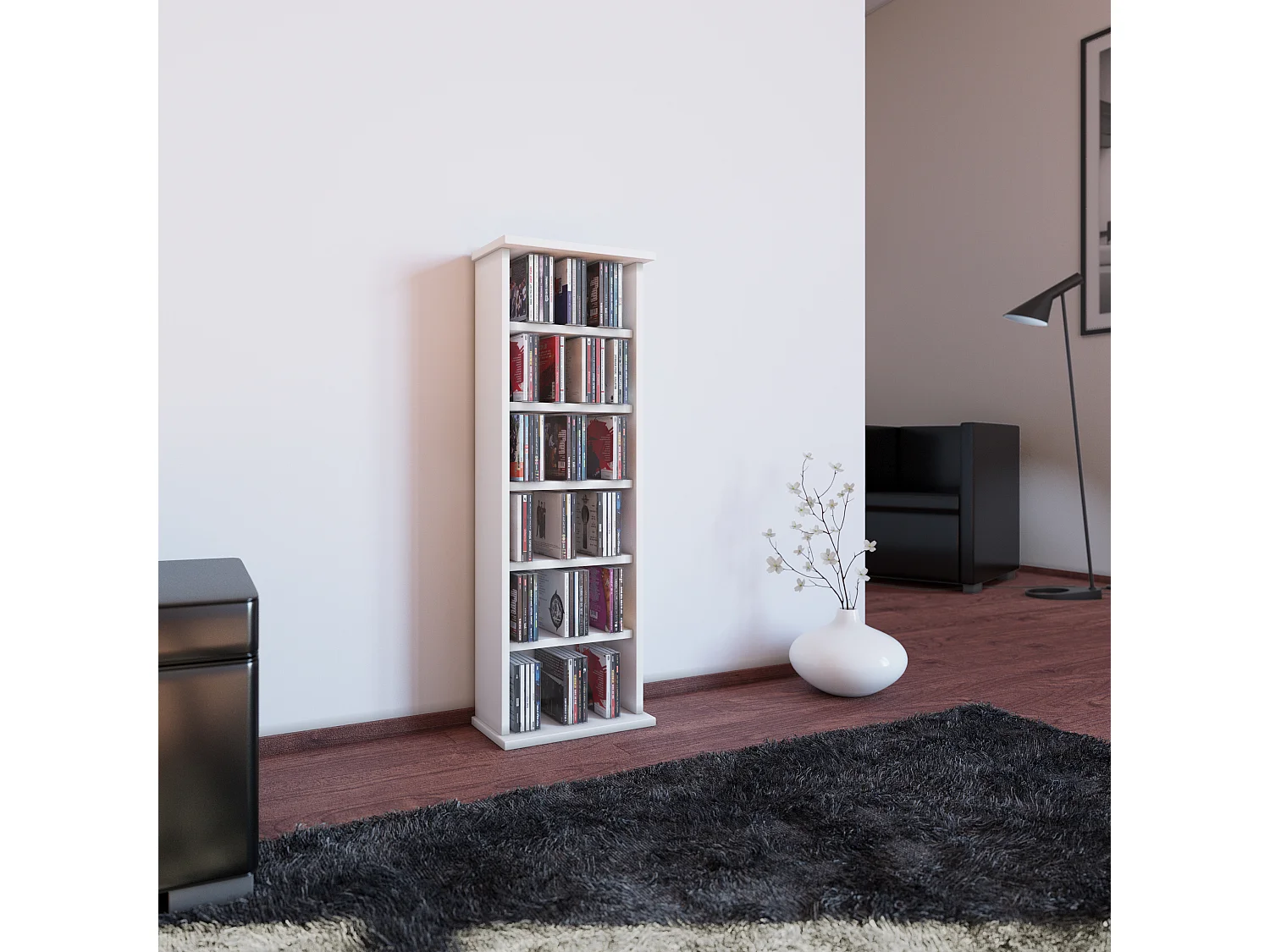 CD / DVD Media Shelf Vostan White H. 92 x W. 31 x D. 18 cm