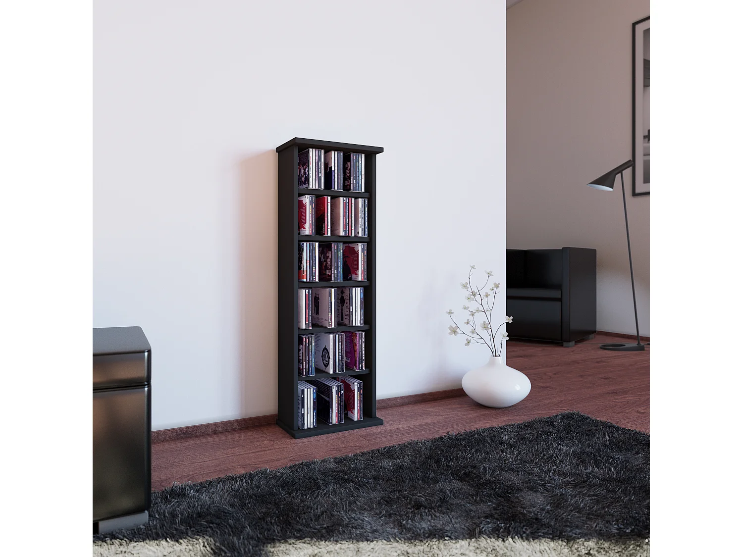 CD / DVD Media Shelf Vostan Black H. 92 x W. 31 x D. 18 cm