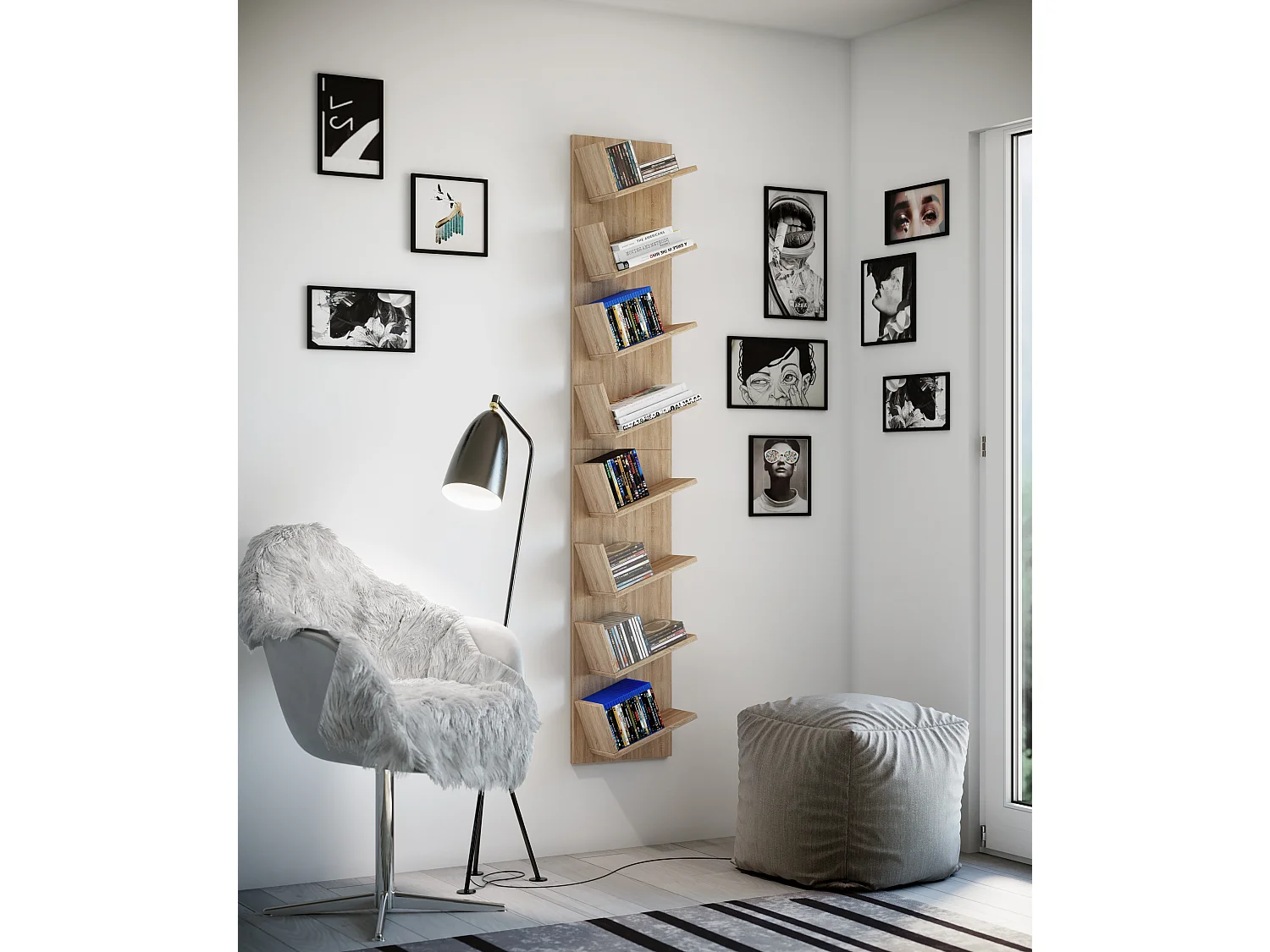 Wall Rack Lansi Sonoma oak (Sägerau) H. 180 x W. 33 x D. 16 cm