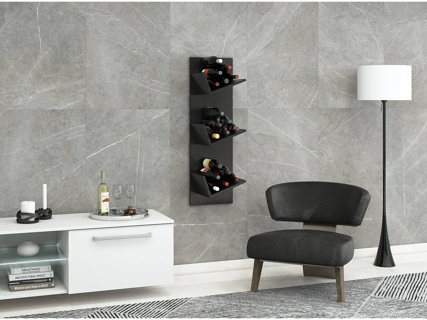 Wall Rack Vinosi Black H. 106 x W. 33 x D. 26 cm