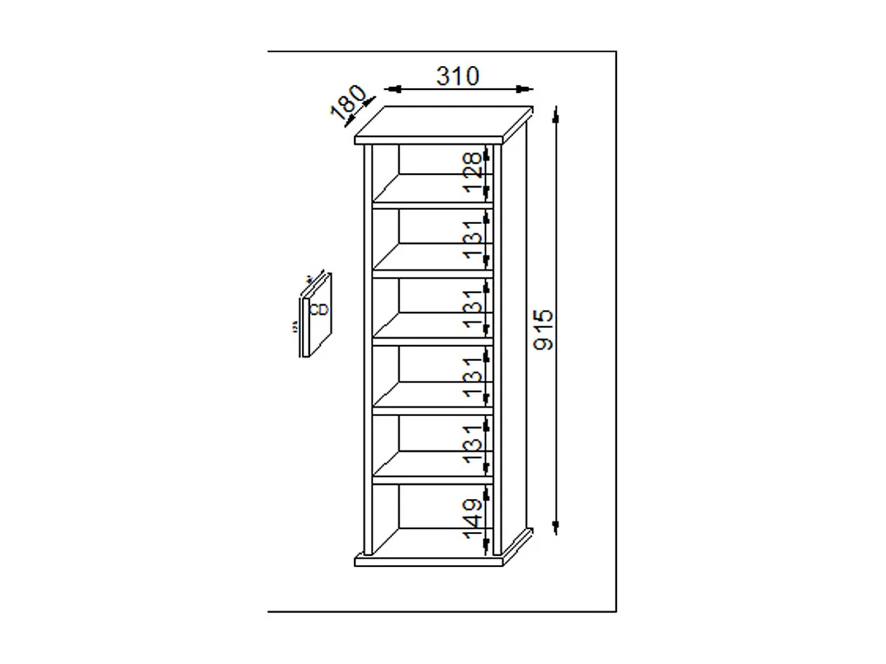 CD / DVD Media Shelf Vostan Book H. 92 x W. 31 x D. 18 cm