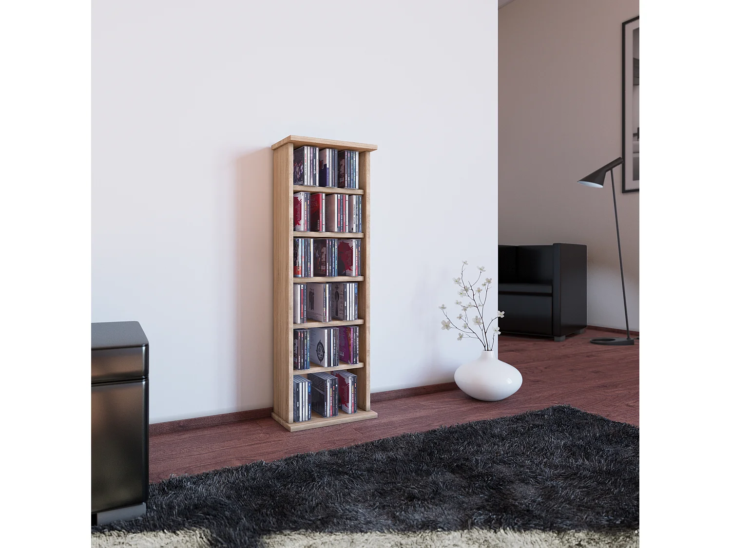 CD / DVD Media Shelf Vostan Sonoma oak (Sägerau) H. 92 x W. 31 x D. 18 cm