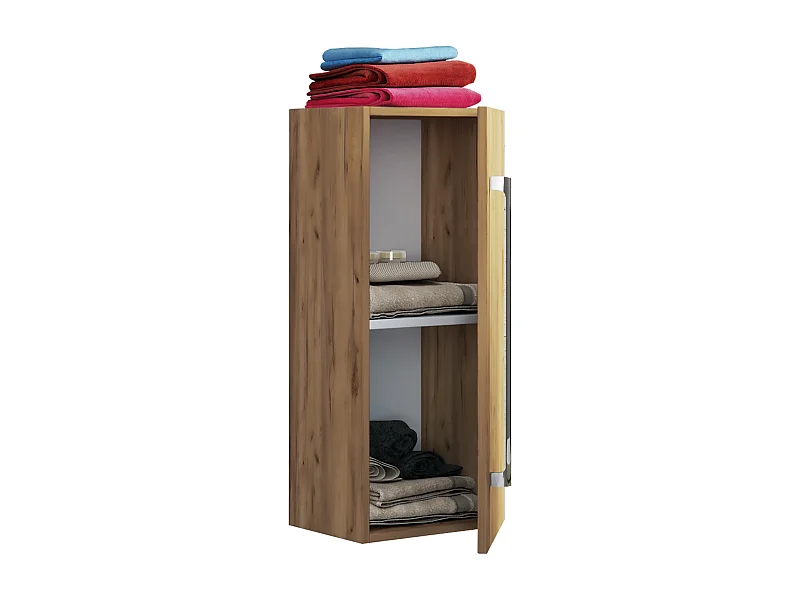 Prateleira de parede de madeira VCM | Midischrank | Dimensões: A. 75 x L. 33 x P. 22 cm | 1 porta alta - Badinos D (Carvalho Mel)