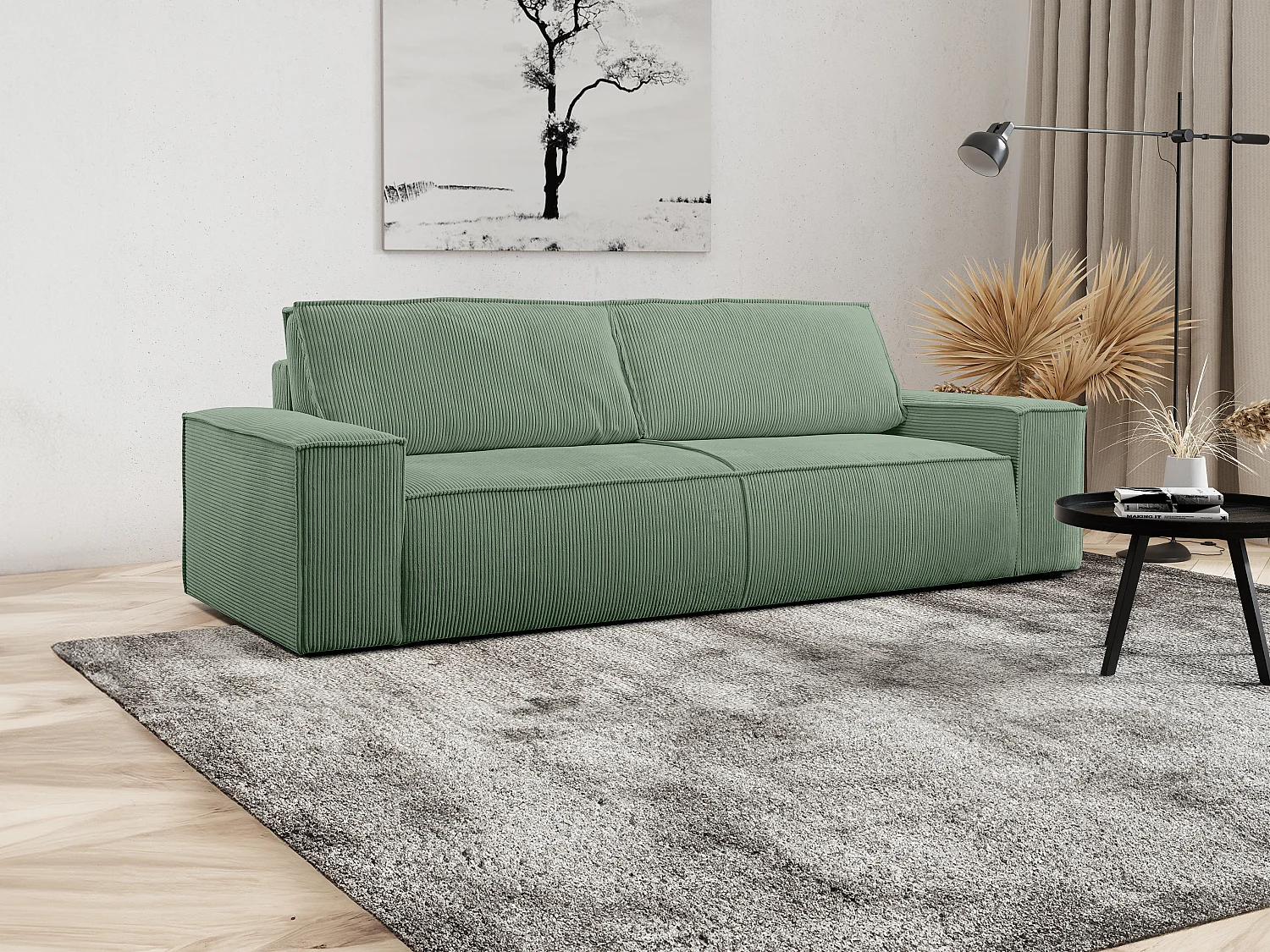 Schlafsofa 4-Sitzer - Cord - Mandelgrün - AMELIA