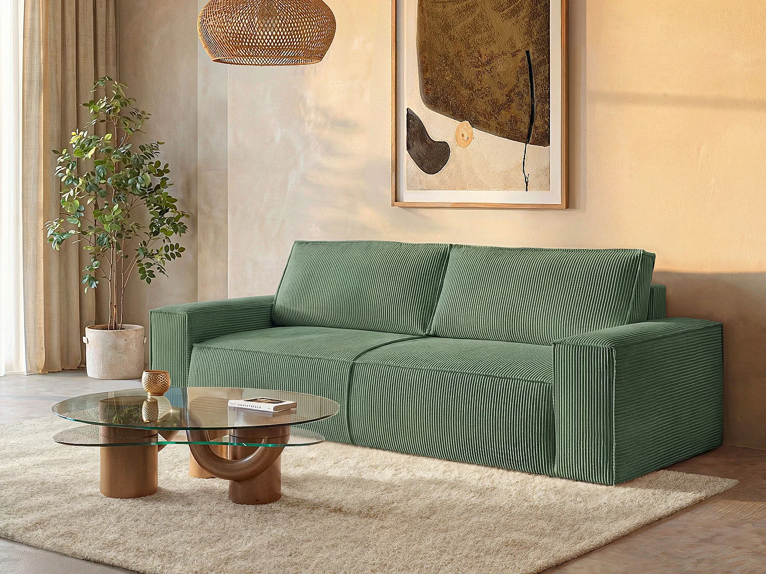 Divano letto 4 posti in Velluto a coste Verde acqua - AMELIA