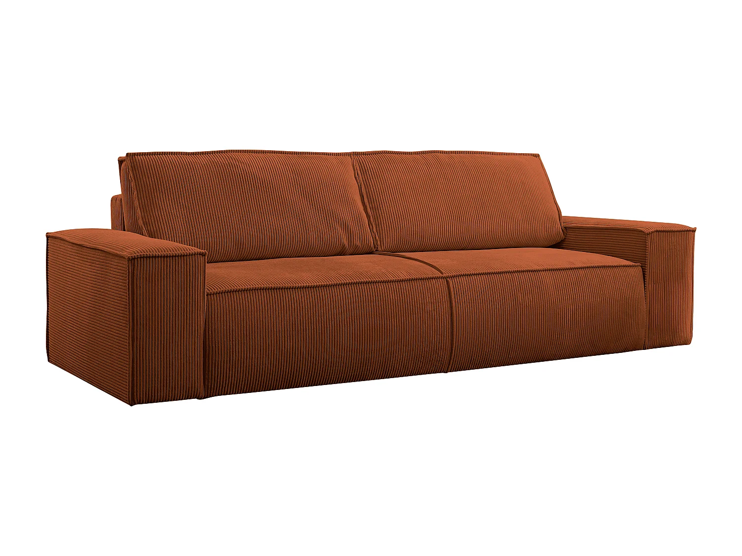 Canapé 4 places convertible en velours côtelé terracotta AMELIA