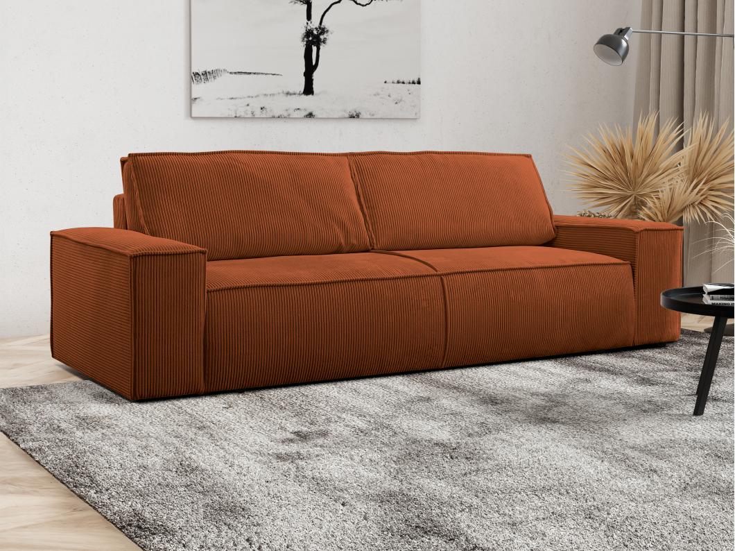 Sofá cama de 4 plazas de pana terracota AMELIA
