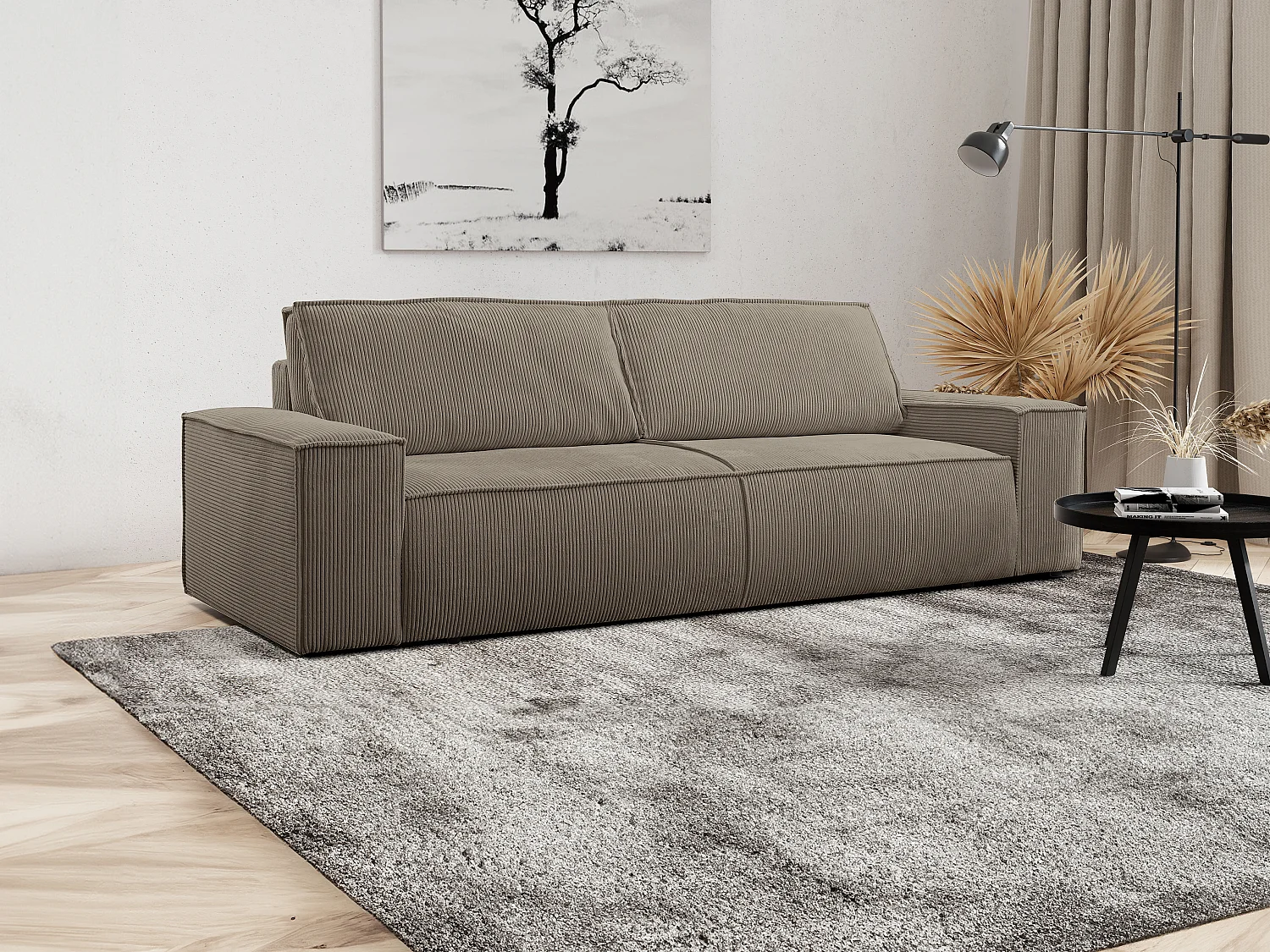 Schlafsofa 4-Sitzer - Cord - Taupe - AMELIA