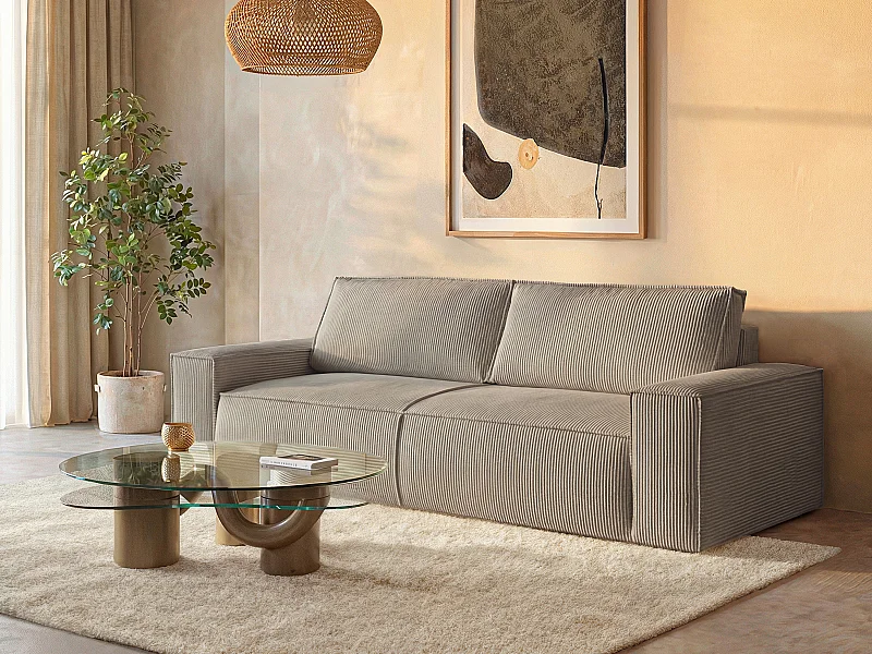 Divano letto 4 posti in Velluto a coste Tortora - AMELIA