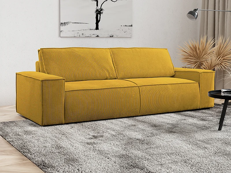 Schlafsofa 4-Sitzer - Cord - Gelb - AMELIA