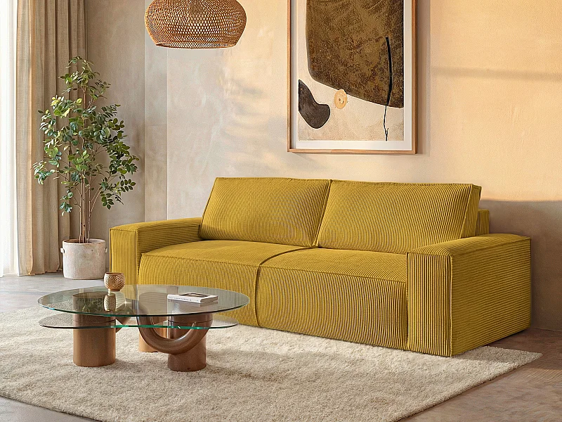 Gul fløjlssæt 4-personers sofvt i cutelefløjl med 4 pladser udtrld af gul AMELIA