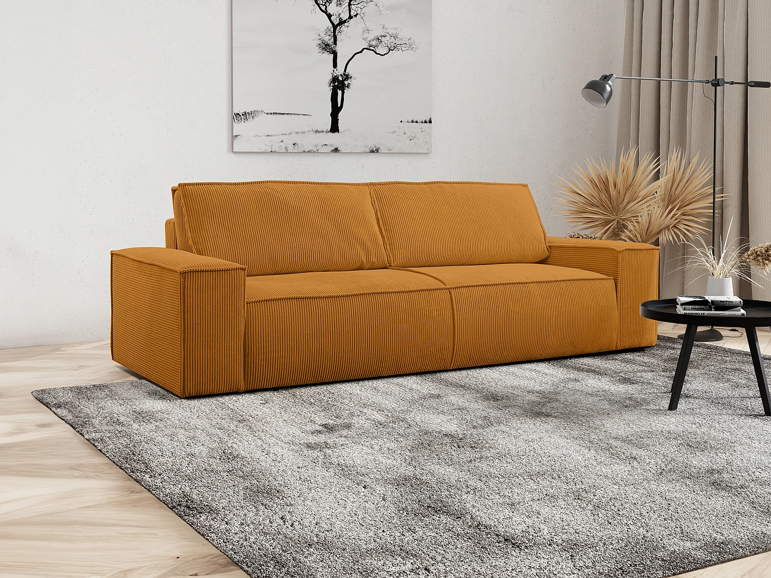 Schlafsofa 4-Sitzer - Cord - Hellorange - AMELIA