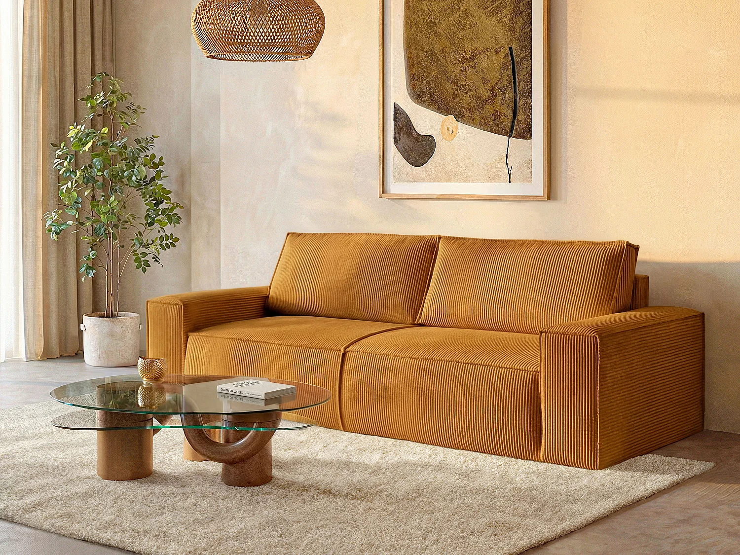 Schlafsofa 4-Sitzer - Cord - Hellorange - AMELIA