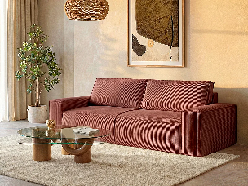 Sofá cama de 4 plazas de pana rosa AMELIA