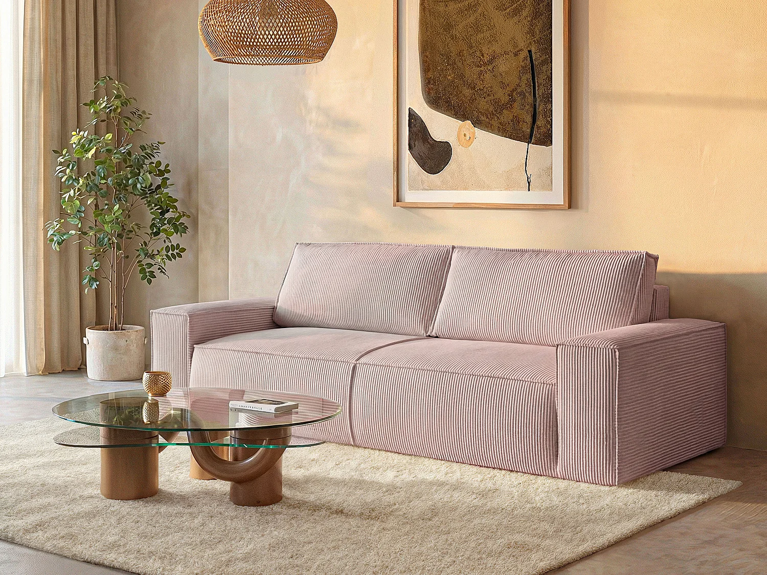 Schlafsofa 4-Sitzer - Cord - Puderrosa - AMELIA