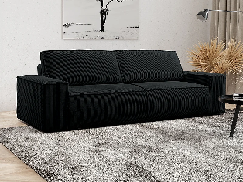 Sofá de 4 lugares convertível em veludo canelado preto - AMELIA