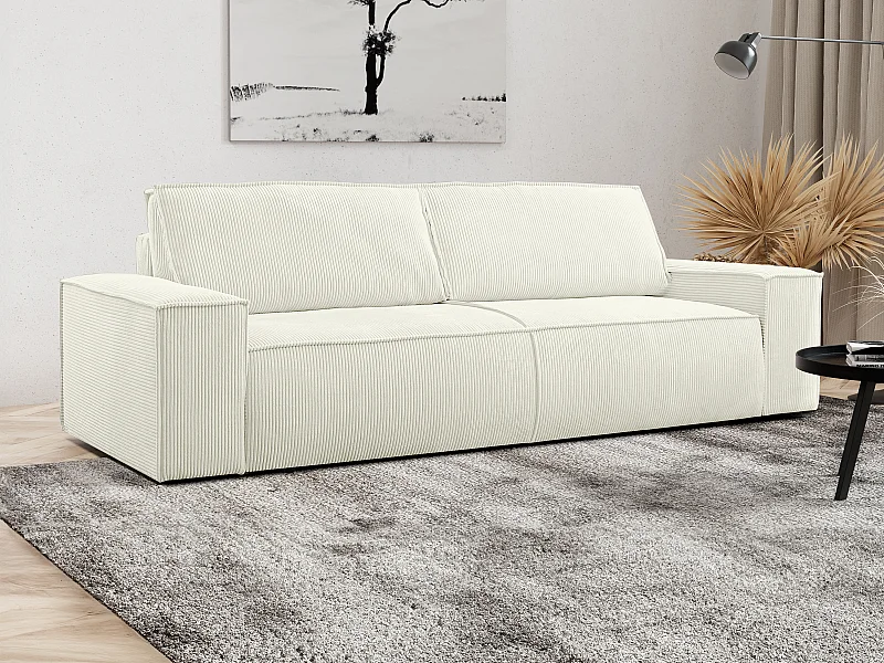 Sofá de 4 lugares convertível em veludo canelado branco - AMELIA