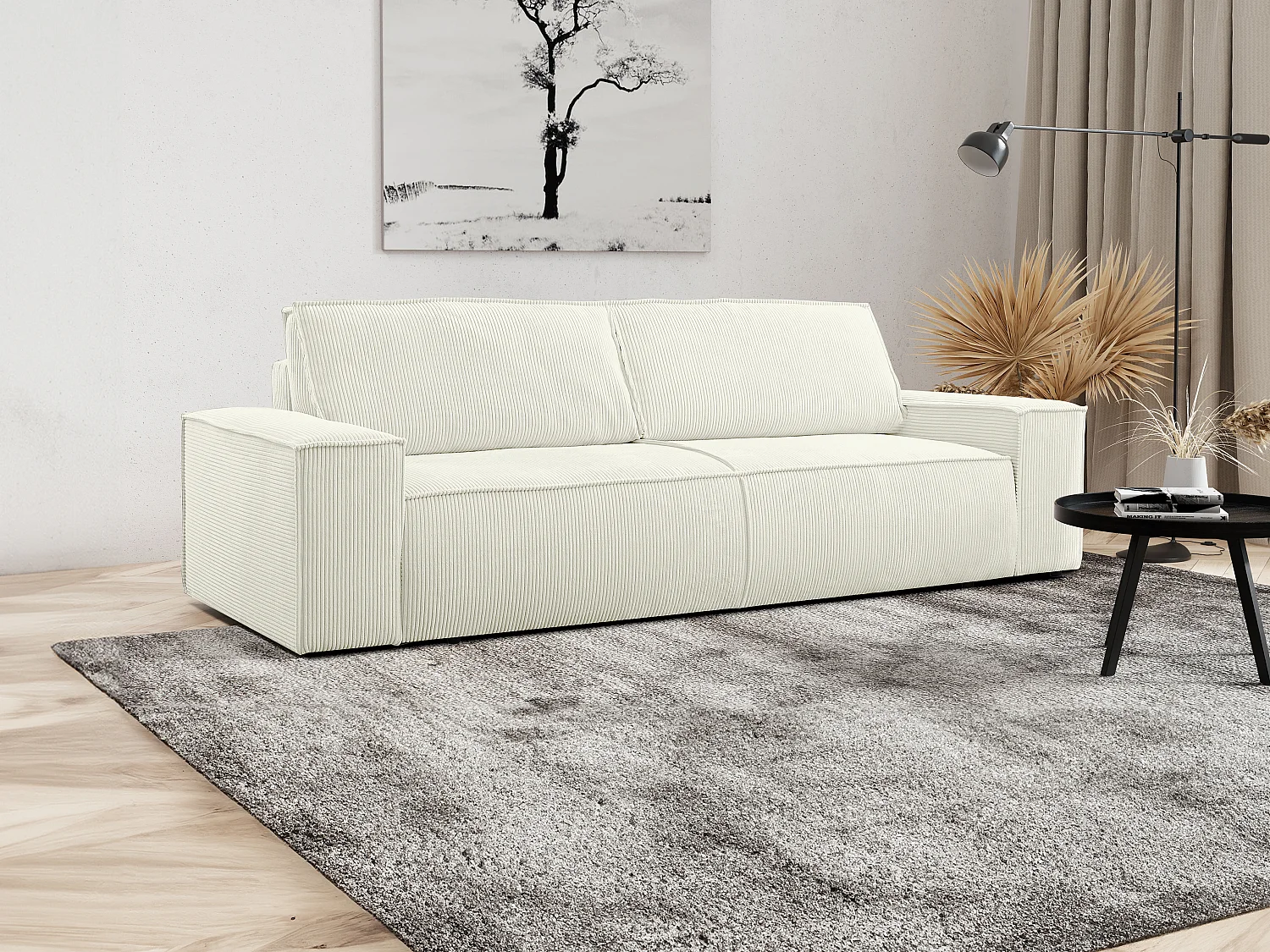 Divano letto 4 posti in Velluto a coste Bianco - AMELIA
