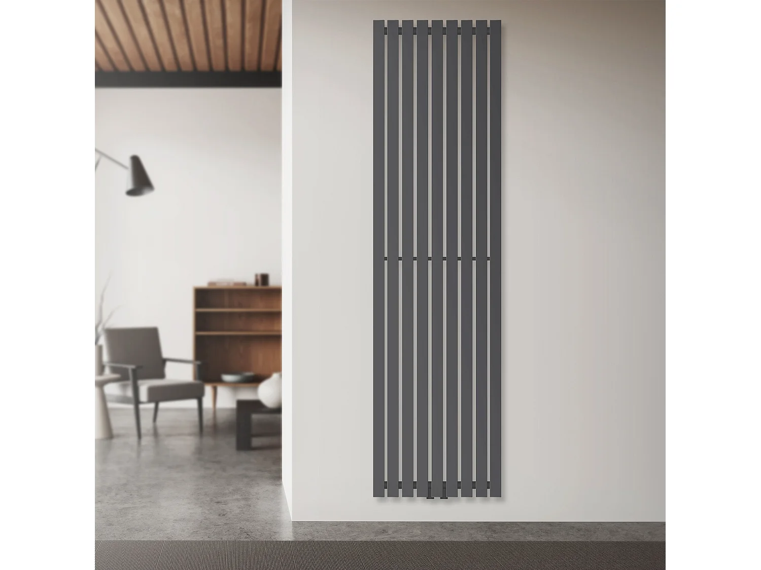 Radiatore Stella a pannello antracite 480x1800 mm termoarredo attacco centrale