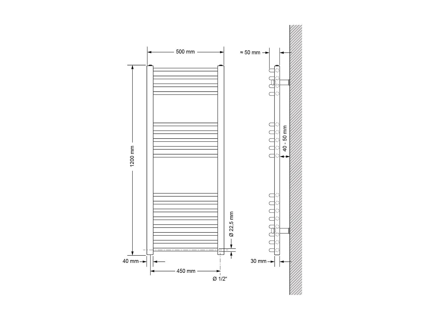 Radiateur de salle de bain Sahara Raccord latéral sèche-serviettes Anthracite 50x120 cm