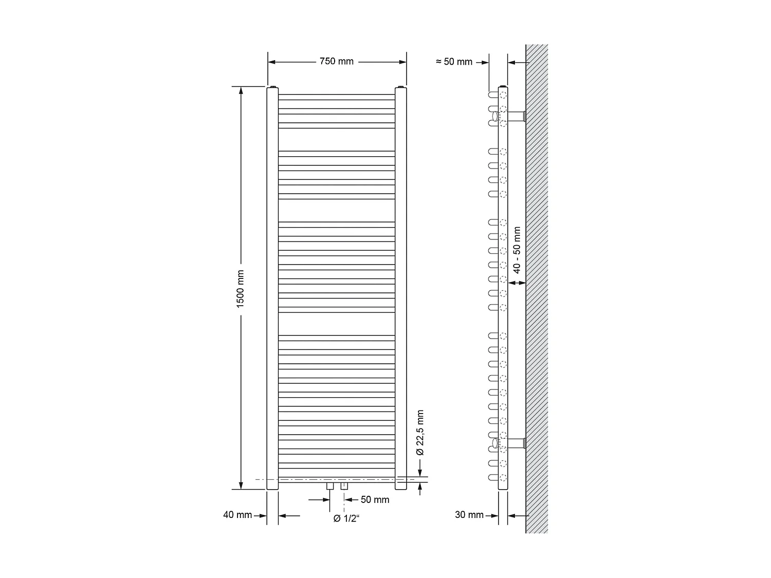 Radiador de baño Sahara conexión central calentador de toallas antracita 75x150cm