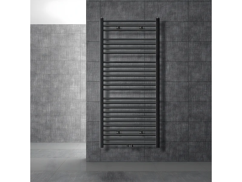 Radiateur sèche-serviette courbé acier anthracite connexion central 75x150 cm
