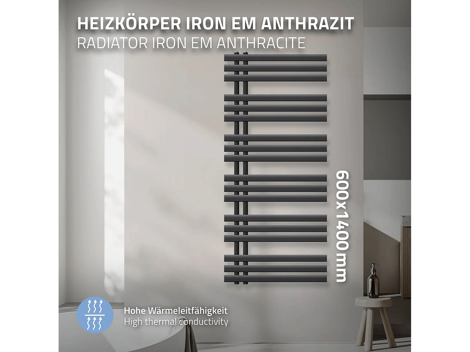 Iron EM Radiator Radiateur sèche-serviettes Radiateur de salle de bain anthracit