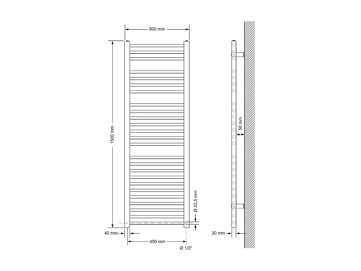 Radiador toallero de baño 50x150 cm calefactor antracita con conexión lateral