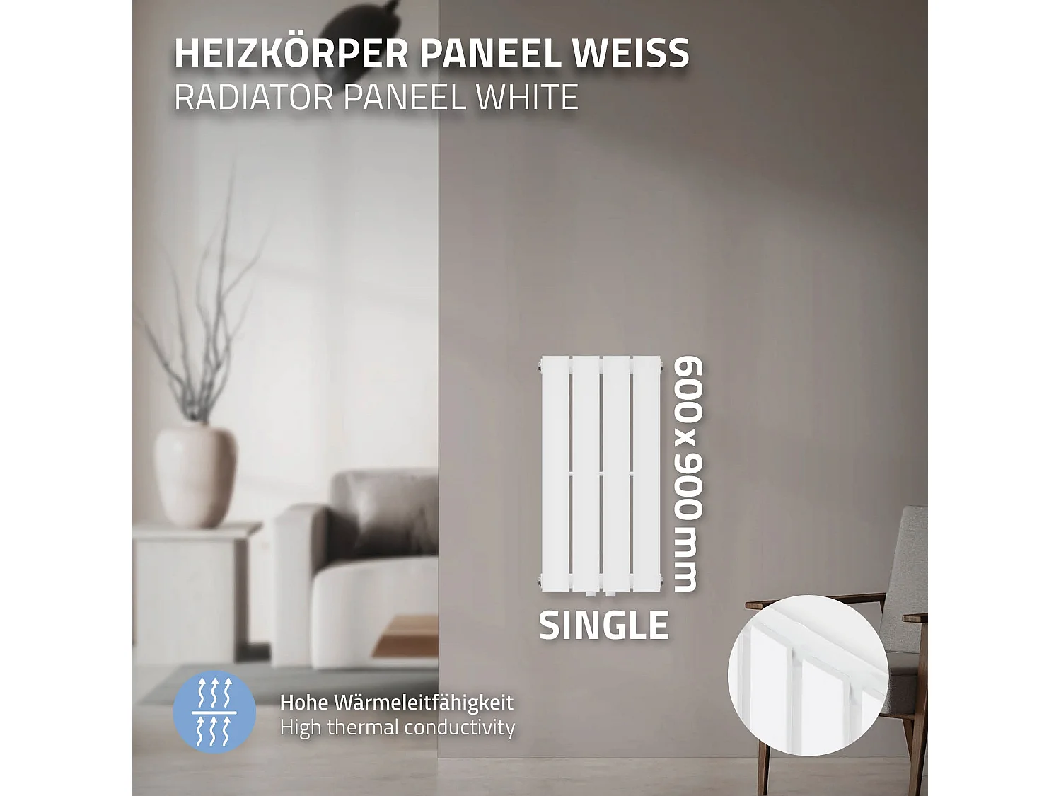 Panneau de chauffage monocouche Radiateur plat Radiateur design blanc 300x600 mm