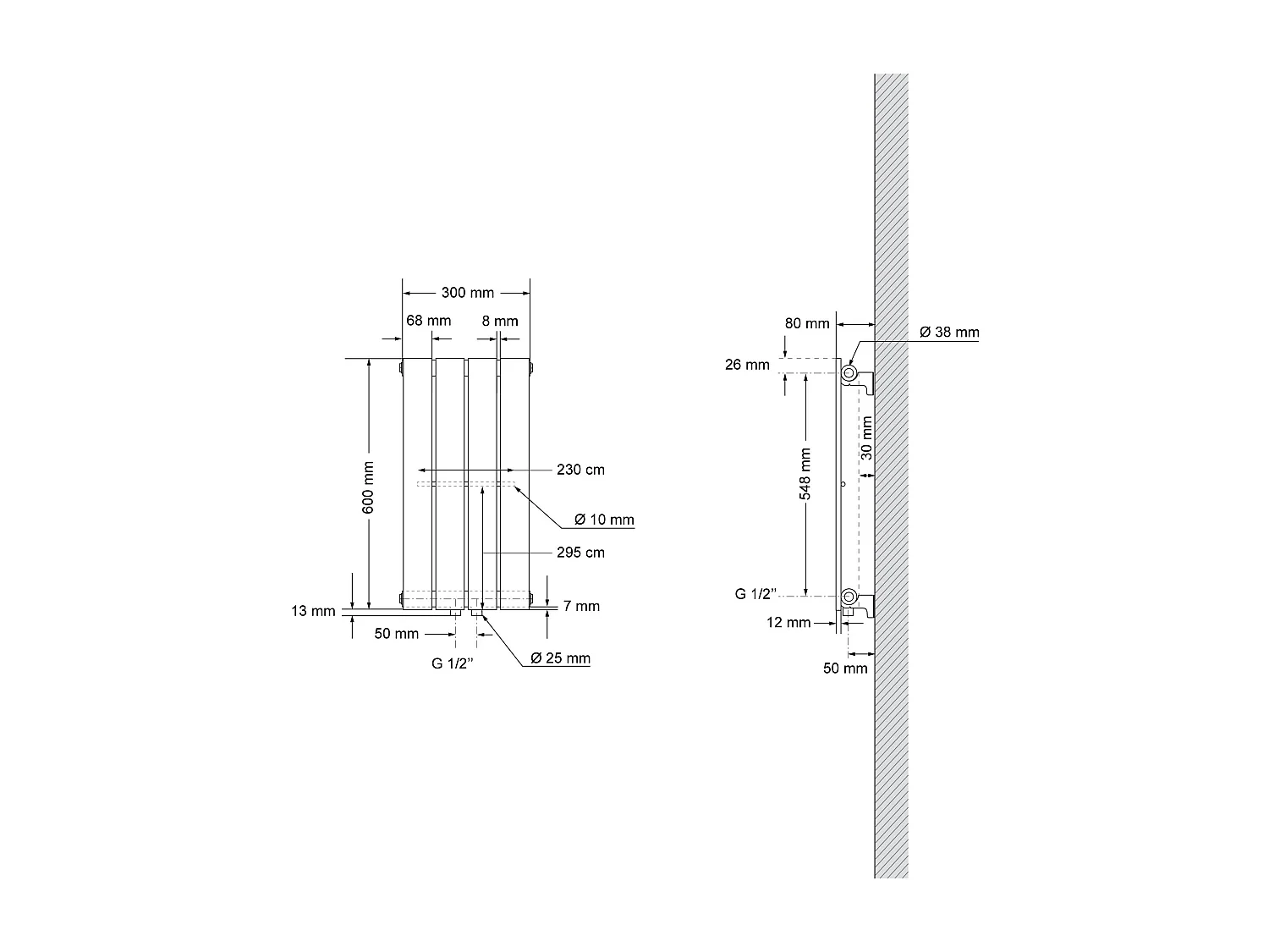 Panneau de chauffage monocouche Radiateur plat Radiateur design blanc 300x600 mm