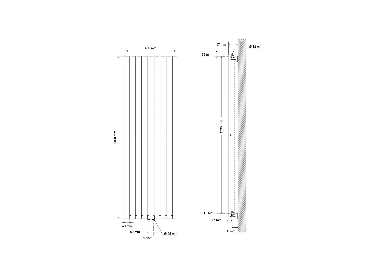Stella Radiateur design Paneel Radiator 48x140cm Anthracite