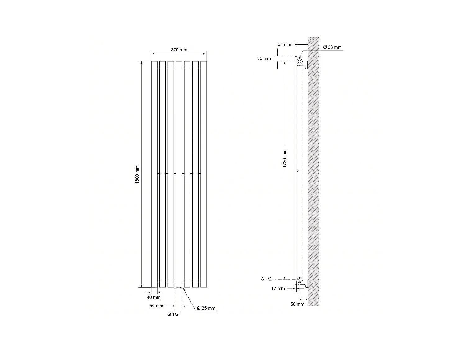 Stella Radiateur design Paneel Radiator Radiator Anthracite 37x180cm