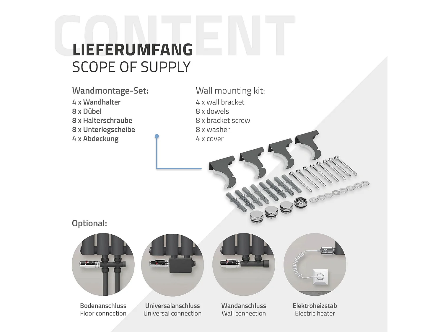Radiatore termosifone antracite calorifero raccordo a sinistra 60x102 cm