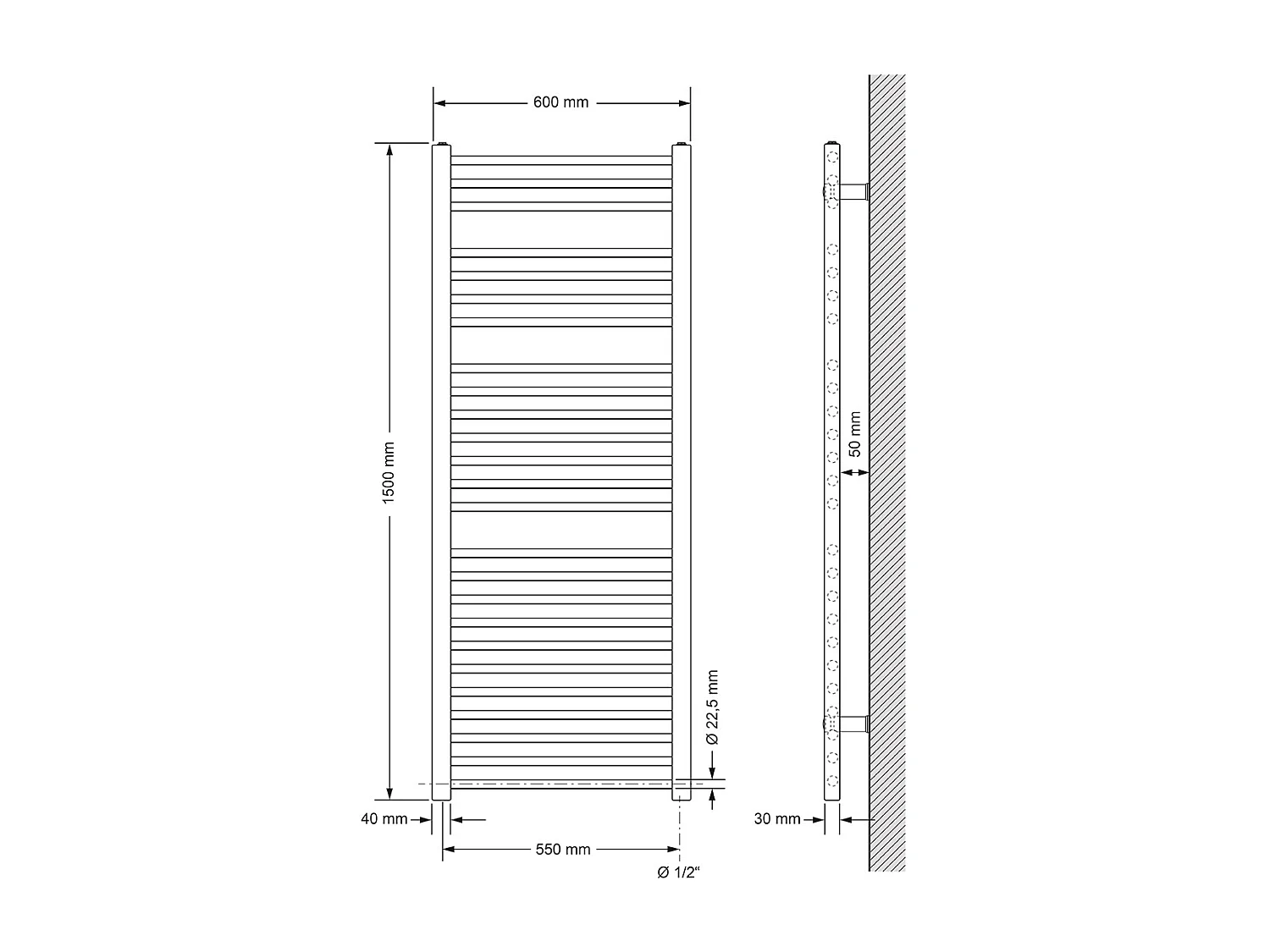 Radiador de baño Sahara radiador lateral blanco 60x150 cm
