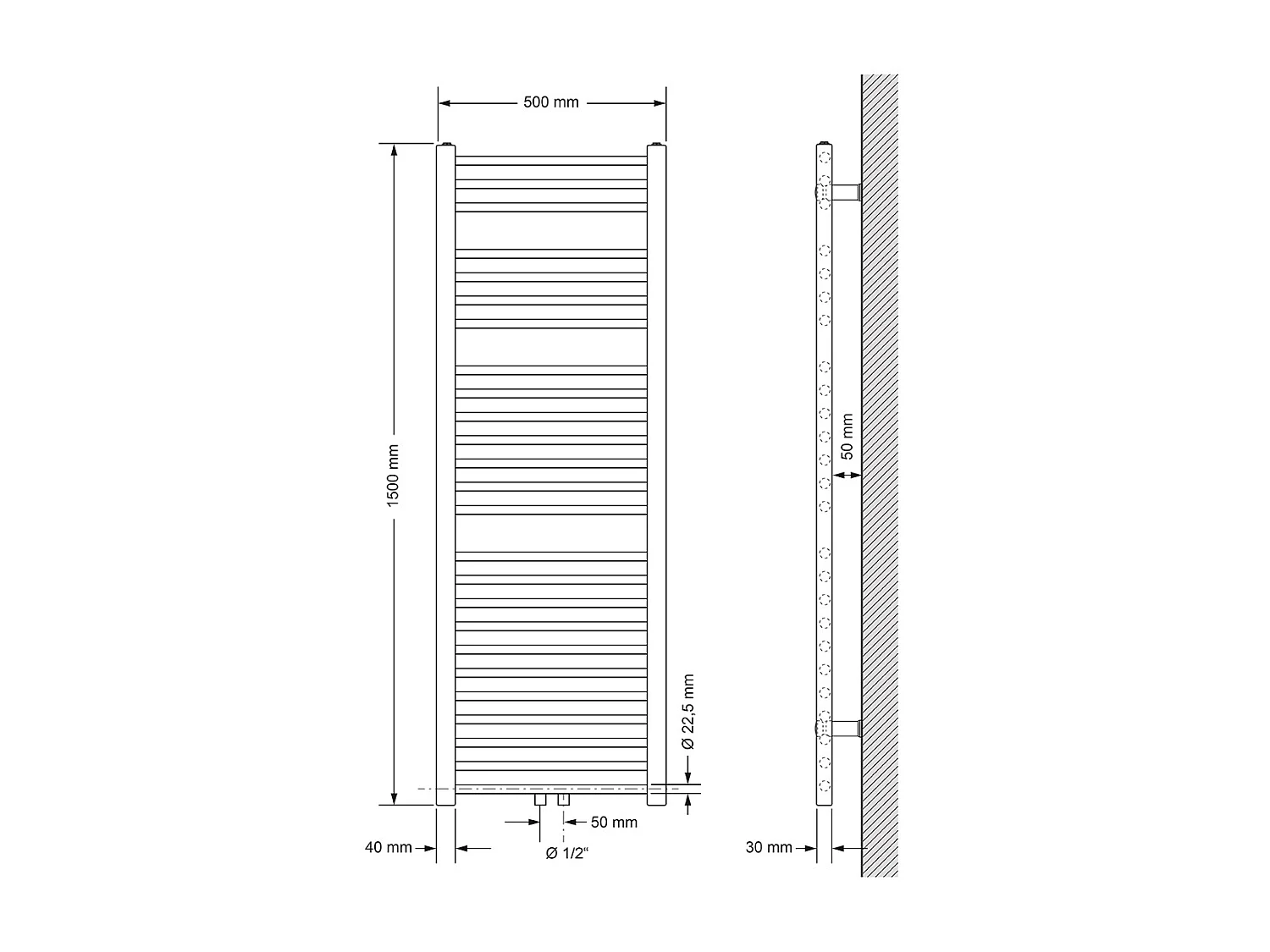 Radiatore Sahara termosifone calorifero per bagno centrale bianco 50x150 cm
