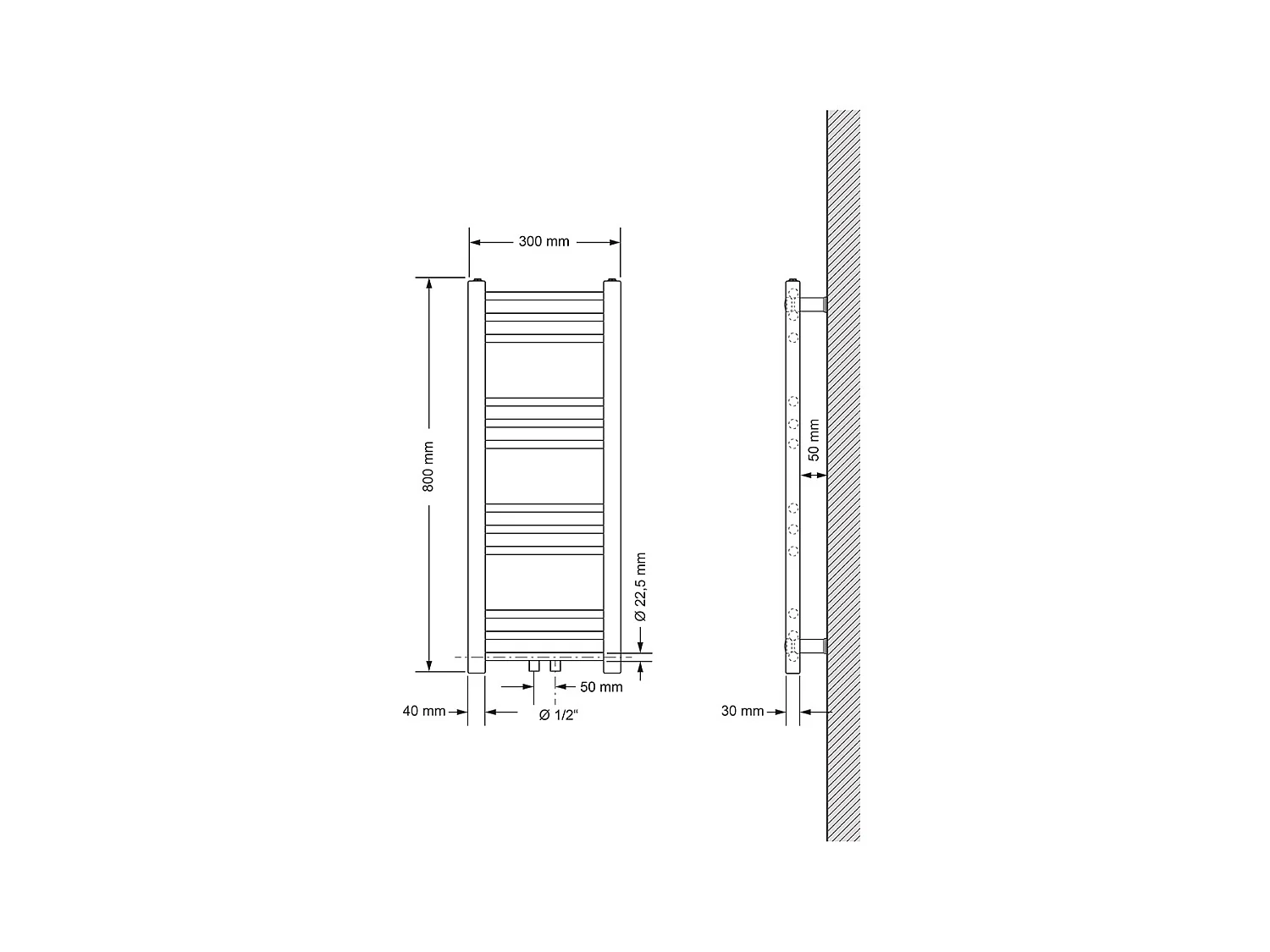 Radiador toallero de baño 30x80 cm calefactor blanco estufa diseño panel