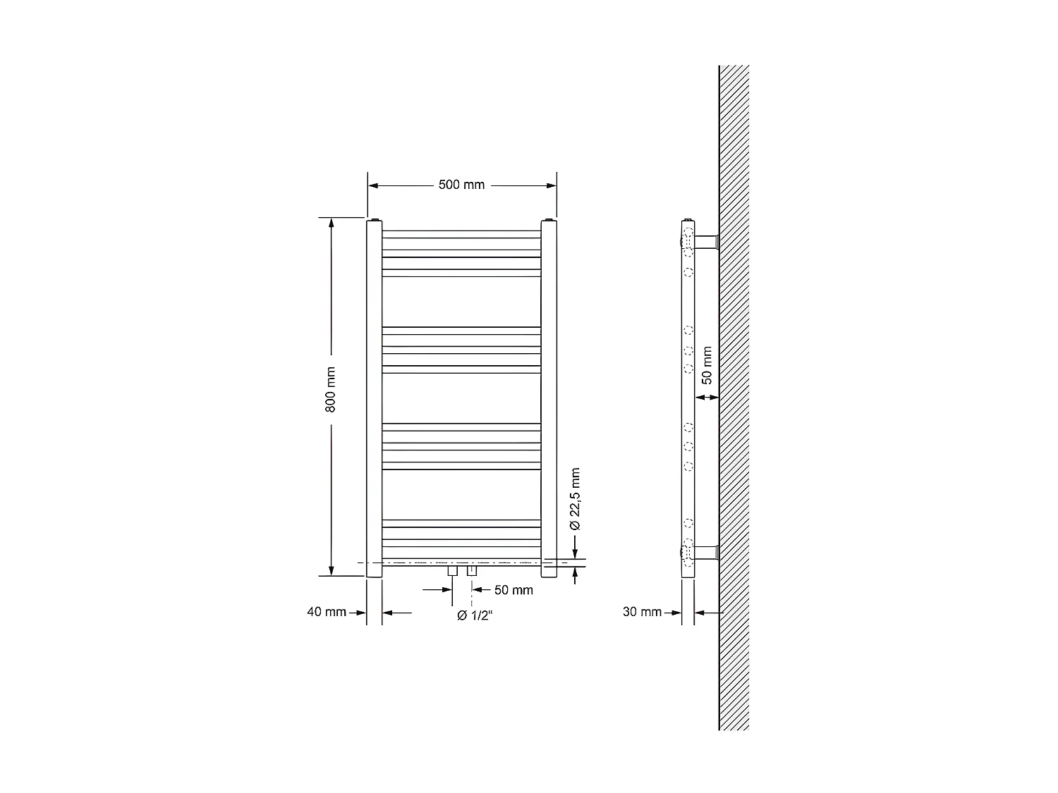 Sahara radiador de baño calentador de toallas de acero blanco 50x80cm