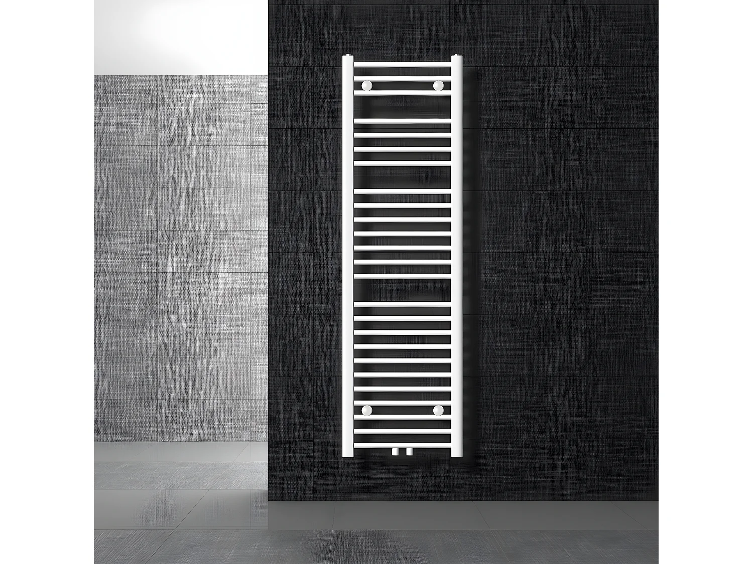 Radiateur sèche-serviette forme courbé acier blanc connexion central 40x150 cm
