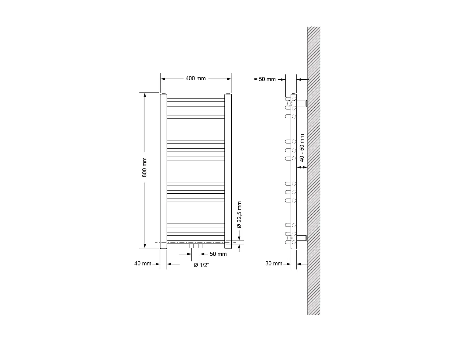 Radiatore Sahara raccordo centrale scaldasalviette curvo antracite 40 x 80 cm