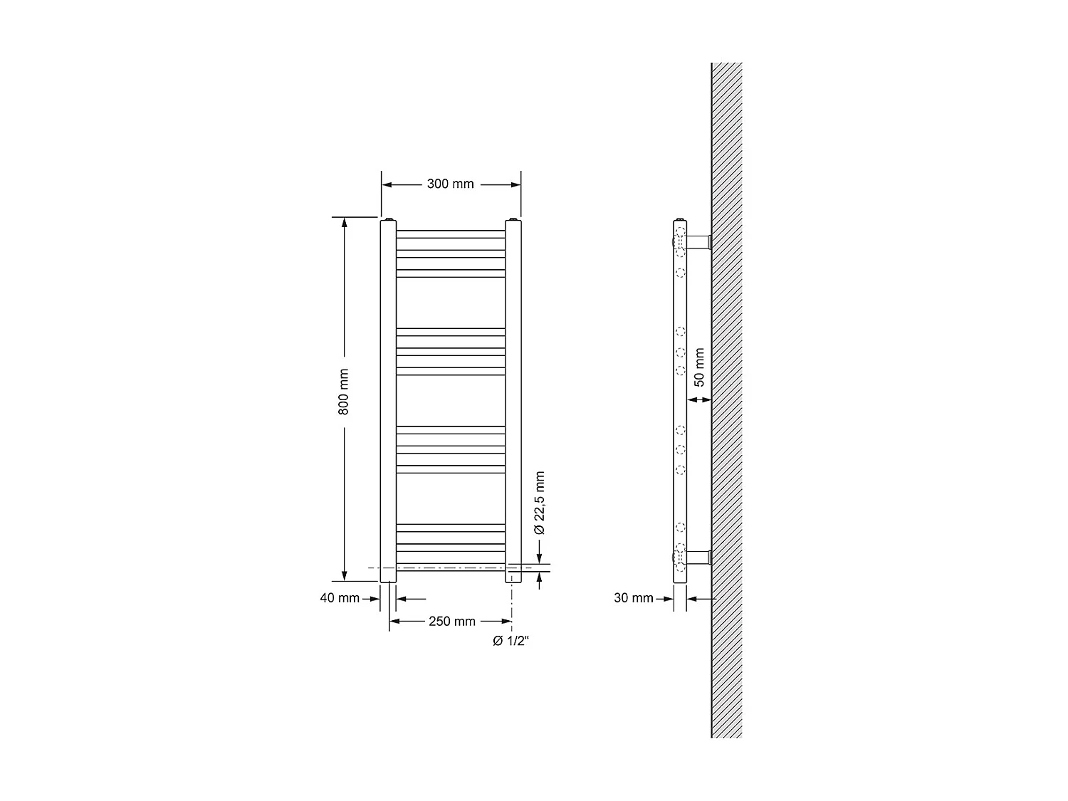Radiador de baño Radiador conexión lateral toallero Sahara Cromo 30x80cm