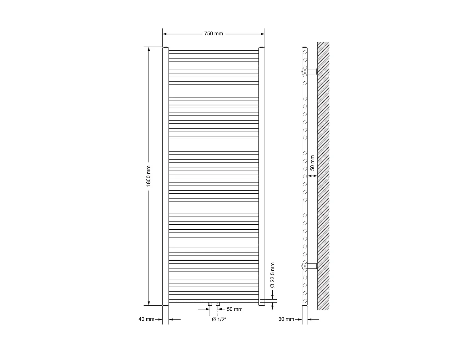 Radiatore bagno Radiatore Sahara attacco centrale scaldasalviette Bianco 75x180cm
