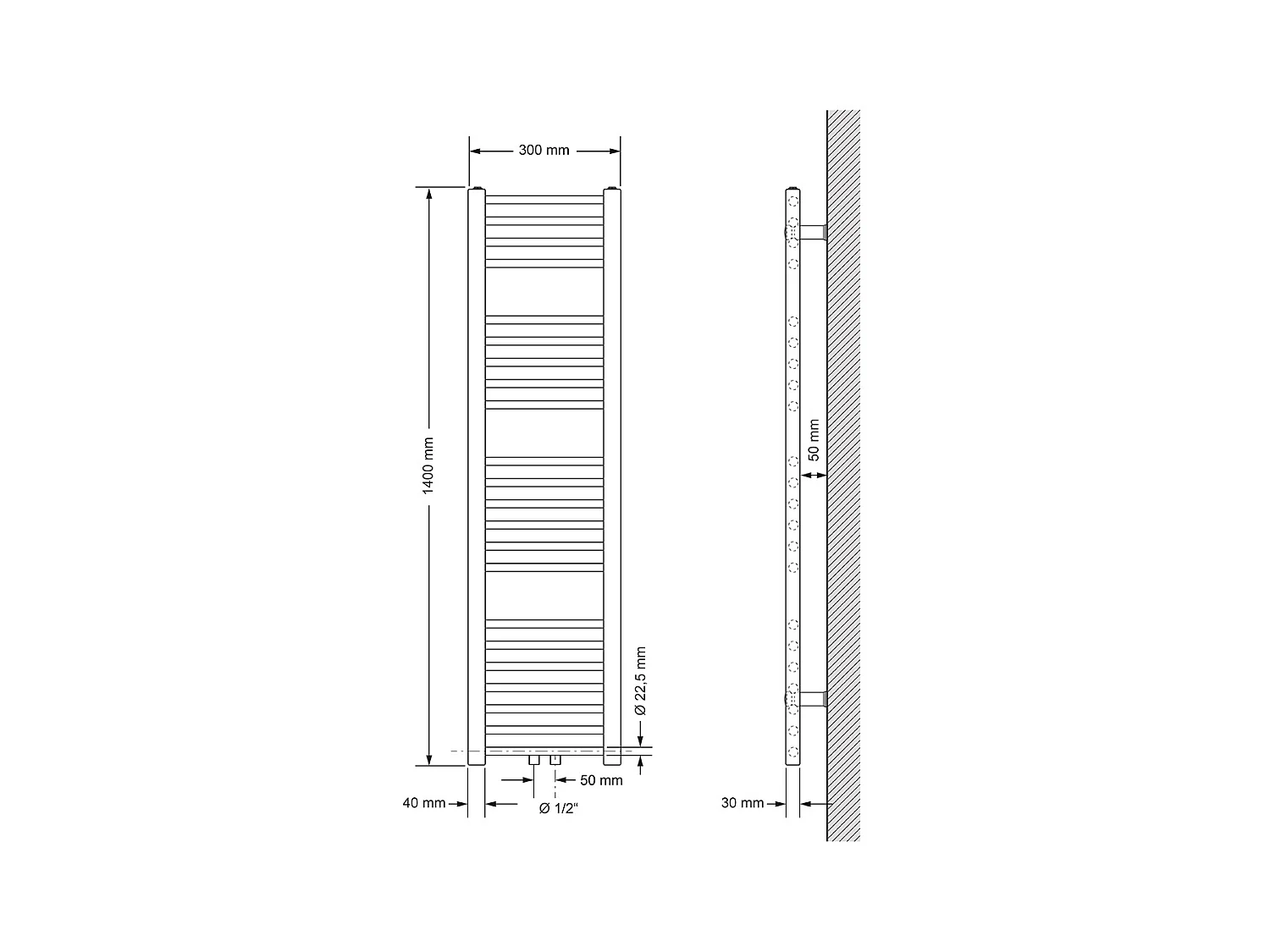 Radiatore da bagno Sahara dritto antracite attacco centrale calorifero 30x140 cm