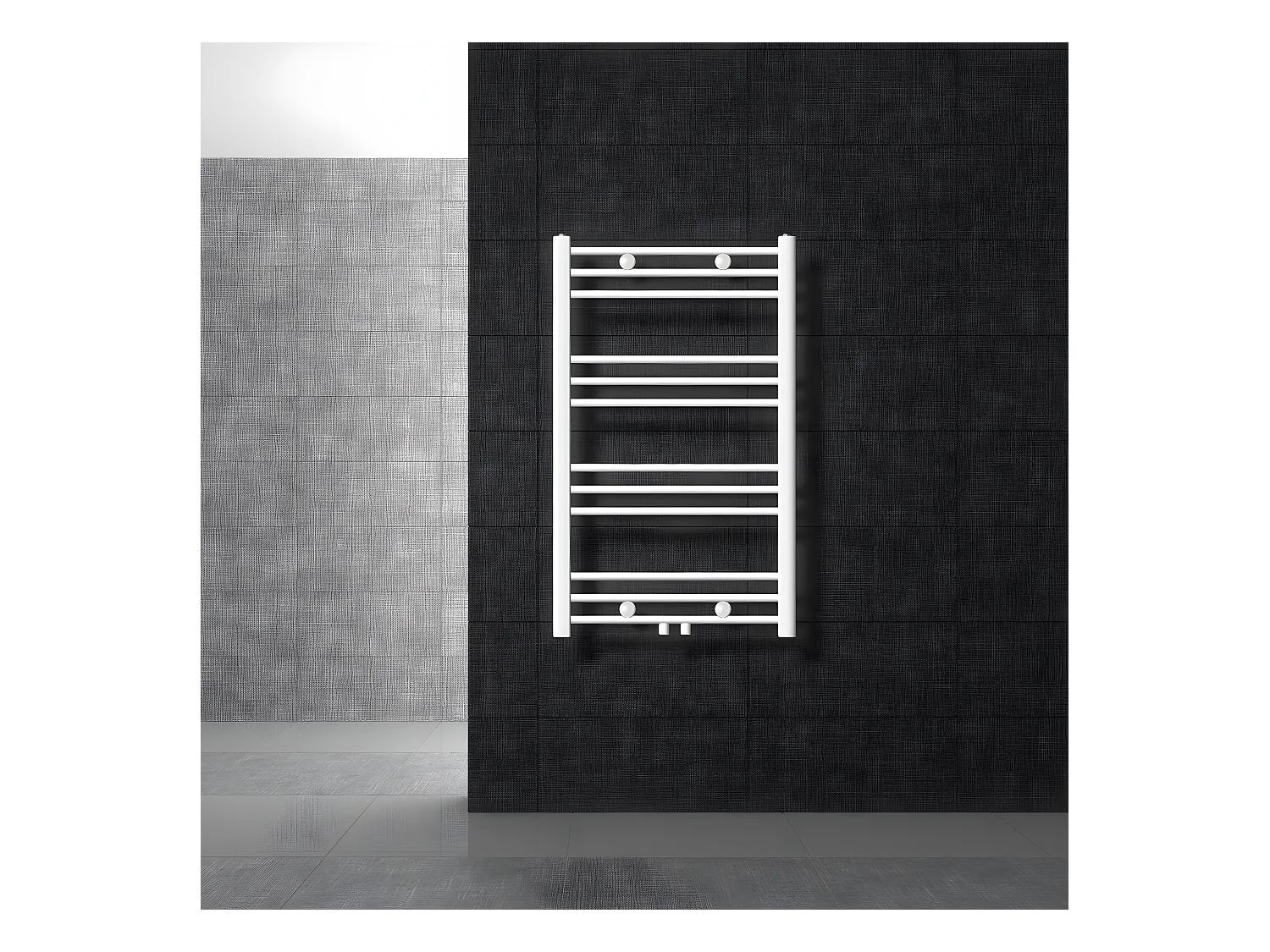 Radiateur sèche-serviette salle de bain droite blanc connexion central 60x80 cm