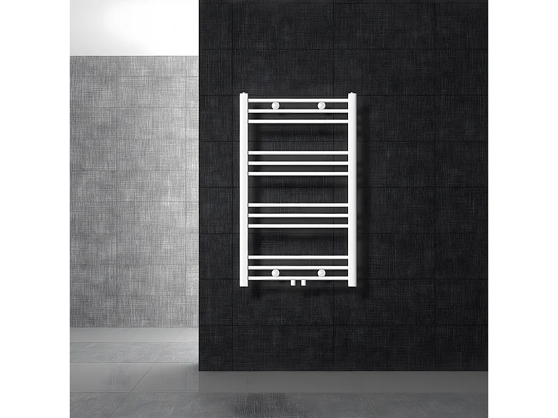 Radiateur sèche-serviette salle de bain droite blanc connexion central 60x80 cm