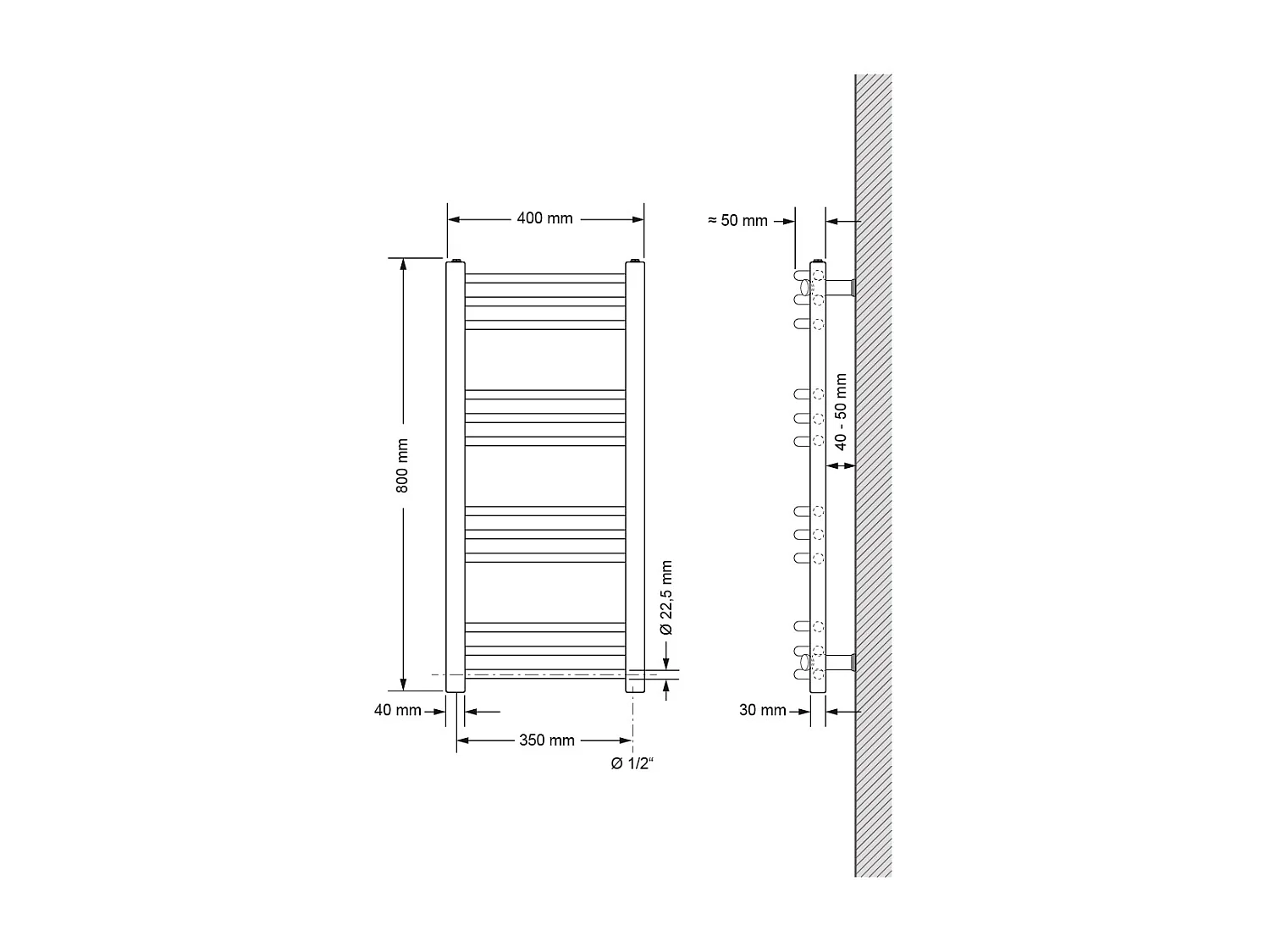 Radiatore da bagno Sahara curvo antracite attacco laterale calorifero 40x80 cm
