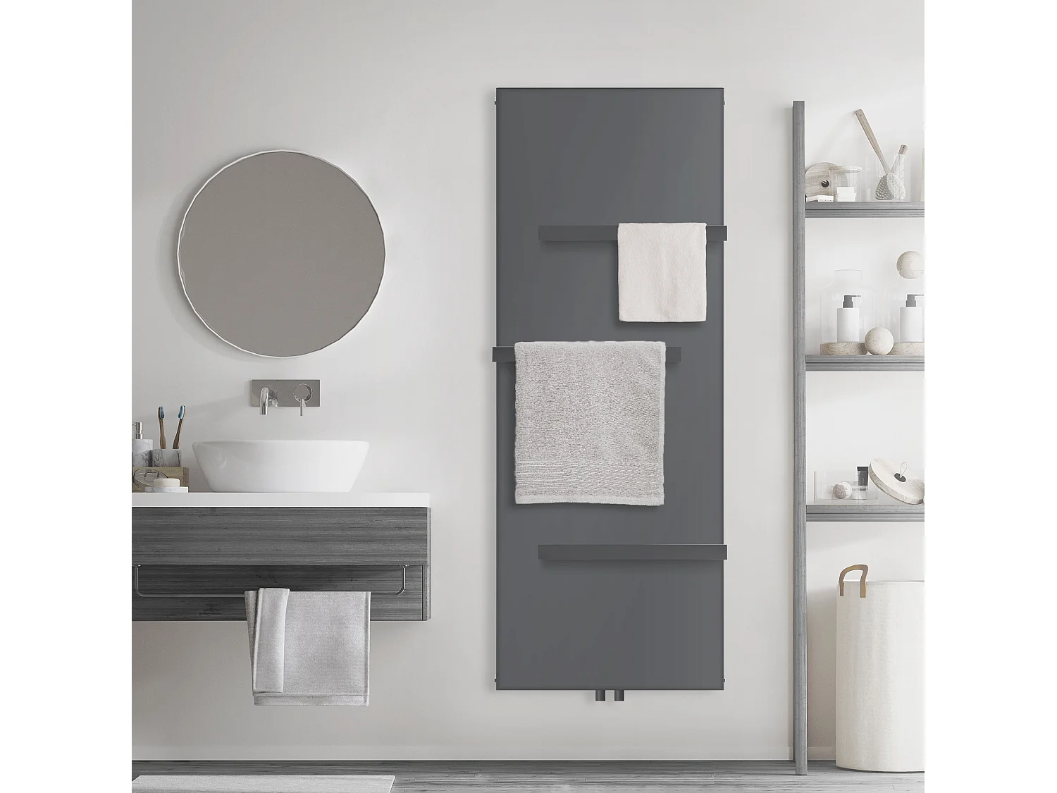 Radiateur plan avec 3 porte-serviettes Radiateur design 604x1600mm Anthracite