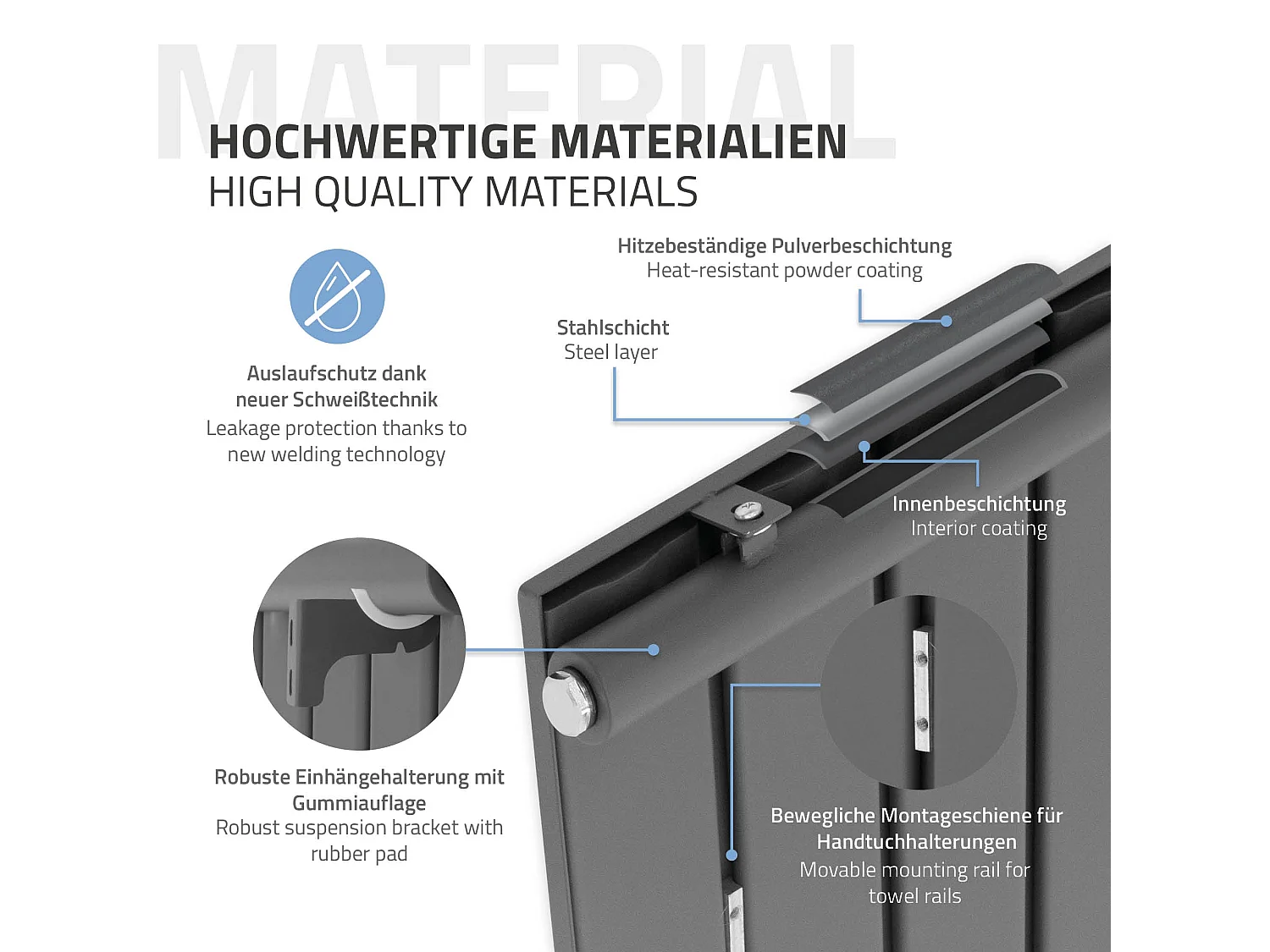 Radiateur plan avec 3 porte-serviettes Radiateur design 604x1600mm Anthracite